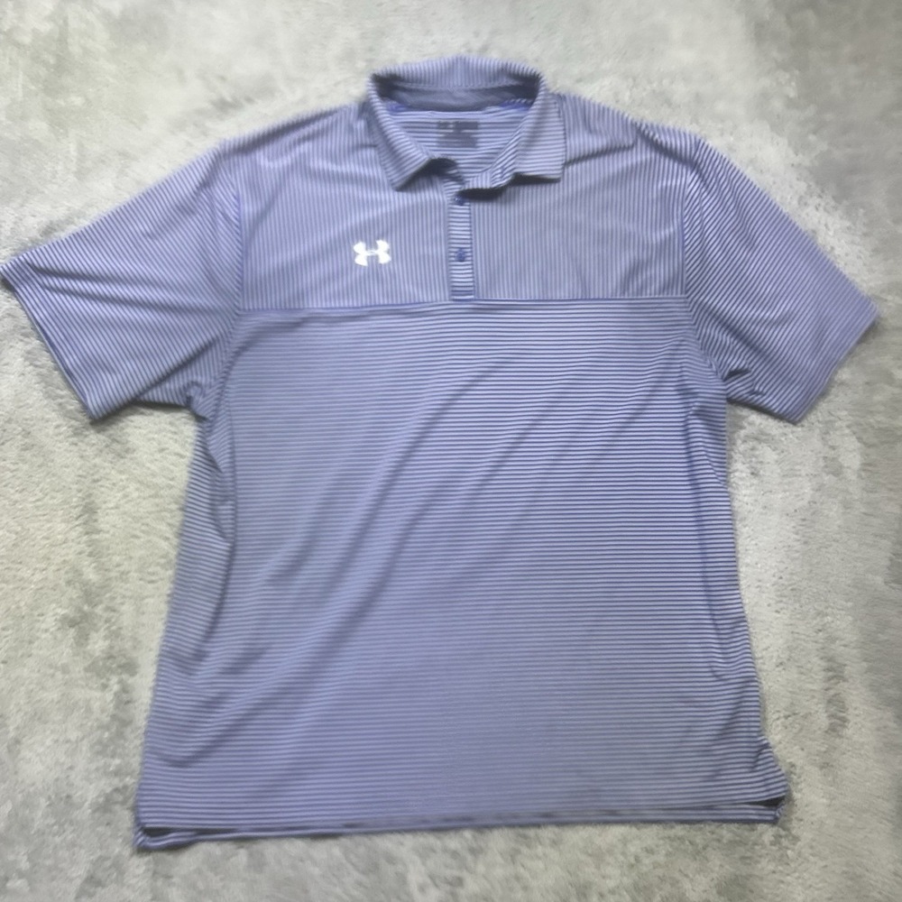Under Armour Polo Shirt Mens 3XL XXXL‎ Blue Striped Performance Loose HeatGear